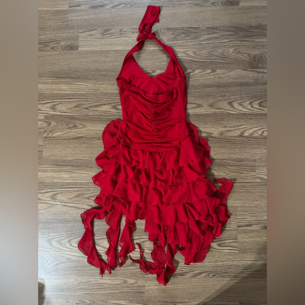 Cache Red Halter Neck Ruffled Dress - Picture 7 of 8